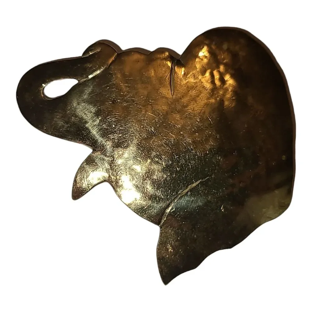 Vintage Modernist Gold Tone Elephant Stretch Belt Buckle Artisan Signed Trunk Up